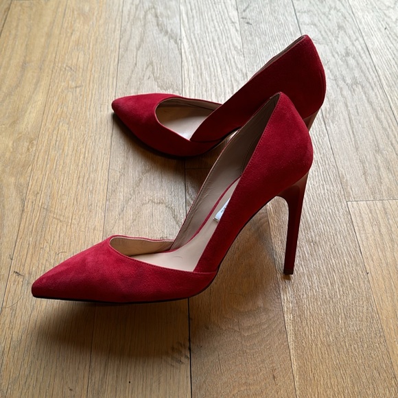 Diane Von Furstenburg Red Suede Pointy Pumps Heels 8M / 38 - Picture 4 of 6